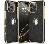 LOHASIC Étui de Protection en Cuir synthétique pour iPhone 16 Pro Max, Logo View, Luxe élégant ProMax pour Homme et Femme, Protection antidérapante en TPU, 6,9 Pouces, Noir et doré