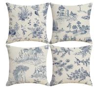 LOHDALOLF Lot de 4 Housses de Coussin décoratives en Toile Bleue 45 x 45 cm - Style Vintage français - pour canapé, Salon