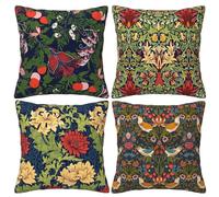 LOHDALOLF William Morris Lot de 4 housses de coussin décoratives vintage à motif floral et tête de serpent pour canapé - 45,7 x 45,7 cm