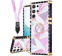 Loheckle Coque design avec anneau de support et cordon de suspension, pour Samsung Galaxy S23 Ultra pour femmes, coque élégante en marbre pour Galaxy S23 Ultra