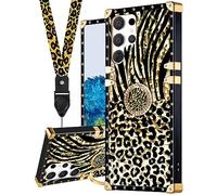 Loheckle Coque design léopard pour Galaxy S23 Ultra 6,8" - Coque carrée élégante avec anneau support et cordon