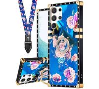 Loheckle Coque pour Samsung Galaxy S23 Ultra pour femmes - Coque élégante de luxe avec anneau de support et cordon pour Galaxy S23 Ultra 6,8" Motif pivoine