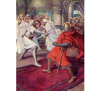 Lohengrin tue le comte Frederick. Des chevaliers du Graal : Lohengrin Galahad publié en 1909. Poster imprimé par Ken Welsh (30,5 x 40,6 cm)