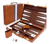 Lohofrnny Backgammon Set, 15" Jeu de Backgammon Classique pour 2 Joueurs (15 Pouces, Brun)