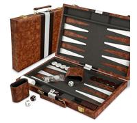 Lohofrnny Backgammon Set, 15" Jeu de Backgammon Classique pour 2 Joueurs (15 Pouces, Brun marbré)