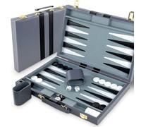 Lohofrnny Backgammon Set, 15" Jeu de Backgammon Classique pour 2 Joueurs (15 Pouces, Gris)