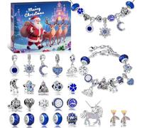 Lohofrnny Calendrier de l'Avent 2025 Bijoux Fille Femme, 24 Surprises Noël DIY Charms Bracelet Collier Kit Fabrication, Cadeaux de Noël Enfant Ado 6-13 Ans (Bracelet+Collier - Bleu nuit étoilée)