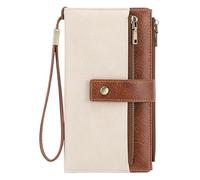 LOHOM Portefeuille Femme Grand Format Cuir PU Vintage Brun et Blanc