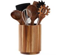 LOHONER Porte-ustensiles de cuisine en acacia pour plan de travail de cuisine, rotation à 360°, pot à ustensiles de cuisine en bois de 18,3 cm, décoration de cuisine de ferme