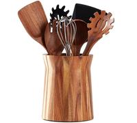 LOHONER Porte-ustensiles en bois pour comptoir, support à ustensiles de cuisine rotatif à 360°, grand pot en bois d'acacia de 18,3 x 15,2 cm, décoration de cuisine de ferme