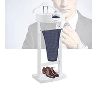 LOHOX Valet Chambre avec Tiroir et Châssis Bois Massif Valet Nuit Portant pour Vêtements Solide pour Vêtements Homme ou Femme Bouleau - Blanc, Noyer