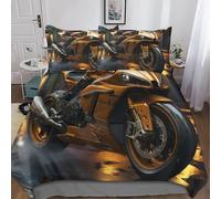 LohxA Motos Cool Sets De Housses De Couettes 3D,Imprimé Microfibre Parure De Lit 3 Pièces avec Fermeture Éclair Housse De Couette Et Taies d'oreiller Double(200x200cm)