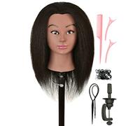 LOHXINHAIR Tête de mannequin 100 % cheveux humains avec support pour entraînement de coiffeur, tressage, blanchiment, teinture, bouclage, coupe Noir naturel