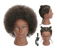 LOHXINHAIR Tête de mannequin crépus bouclés 100 % cheveux humains avec support pour entraînement de coiffeur, tressage, blanchiment, teinture, coupe de chignons, naturel