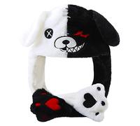 Loiahoer Animé Chapeau d'ours Noir Blanc avec Oreilles en Mouvement,Presser Les Pattes de Chapeau Sauter Fera Bouger Les Oreilles,Cadeaux de Fantaisie Amusants,Casquette de Cosplay pour Femmes Filles