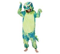 Loiahoer Unisexe Vert Triceratops Vêtements Déguisement Tie Dye Dinosaure Combinaison Pyjama,Animaux Carnaval Cosplay Vêtements de Halloween pour Femmes Hommes,M