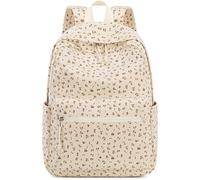 LOIDOU Sac à Dos d'Écolier pour Filles et Garçons Adolescents - Léger, Imperméable, pour l'École, Collège, Travail - Velours Côtelé, Roses Beiges