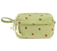 LOIDOU Trousse à crayons pour filles, grande taille, mignonne, trousse à crayons pour l'école, les études, le bureau, cadeau, Motif de fond vert fraise, 22 cm x 20 cm x 2,5 cm, mignon