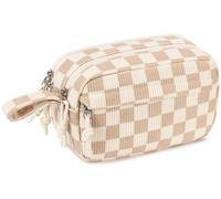 LOIDOU Trousse à crayons pour filles, grande taille, mignonne, trousse à crayons pour l'école, les études, le bureau, cadeau, Marron et blanc à carreaux, 22 x 20 x 2.5 cm, mignon