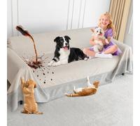 Loiion Housse Protection Grand Canapé, Protege Canapé Imperméable 3 Place, Protege Canape Chien, Housse de Canapé Anti Pipi, Housse de Canapé Anti Poil de Chien, Café Clair, 380x230cm