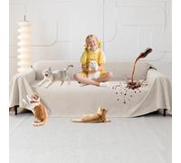 Loiion Protege Canape Impermeable,Protection Canape Chat Anti Griffe,Housse pour Meubles de Canapé,Housse de Canape 3 Places,Antidérapante,Protection Canapé Chat Chiens Griffures, Kaki, 380x180cm