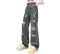 LOIJMK Automne American Street Jean côtelé délavé pour filles rétro droit haute rue ample jambes larges vêtements bébé renne, gris, 160