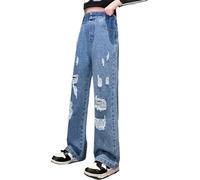 LOIJMK Automne American Street Jean côtelé délavé pour filles rétro droit haute rue ample jambes larges vêtements bébé renne, bleu, 130