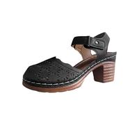LOIJMK Baotou Back Hollow Chunky Heel Retro Hollow Out High Heel Roman Round Head Sandales ouvertes en fausse fourrure pour femme, Noir , 37 EU