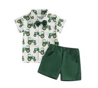 LOIJMK Bébé Camion Imprimé Nœud Papillon Chemise à Manches Courtes Fermeture Éclair Shorts Ensemble Deux Pièces Bébé Robes 1 An Garçon, vert, 2-3 ans