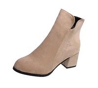 LOIJMK Bottes Femme Fermeture Éclair Latérale Bottines Grande Taille Low Tube Talon Haut Talon Épais Bottes Femmes Talon Compensé 43, beige, 42 EU