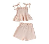 LOIJMK Camisole en coton et lin pour fille - Short court pour nourrisson et tout-petit - Tenue d'hiver pour bébé, beige, 9-12 mois