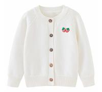 LOIJMK Cardigan Fille Hiver Fraise Imprimé Couleur Unie Cardigan Fête Anniversaire Scolaire Robe Bébé Fille, Blanc., 5-6 ans