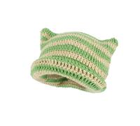 LOIJMK Chapeau crochet pour femme tricoté à la main avec oreilles de chat, jaune, taille unique