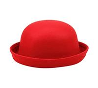 LOIJMK Chapeau élégant solide pour adulte avec bord enroulable, melon panama, chapeau de pêcheur, chapeau de pêcheur classique en laine, melon rond 60 X, rouge, taille unique