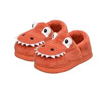 LOIJMK Chaussons d'hiver chauds en peluche mignons dinosaures pour chambre à coucher maison chaussures d'intérieur chaussons hommes fermés, Orange, 28 EU