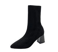 LOIJMK Chaussures Femme Stovepipe Chaussettes Élastiques Bottes Épais Pieds Talon Respirant Dentelle TToe Bottes Courtes Bottes Orthopédiques, Z01 Noir, 39 EU