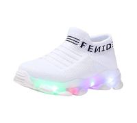 LOIJMK Chaussures lumineuses pour bébé - Chaussettes de sport décontractées - Pour fille - En maille - Lettre - Chaussures de baptême - Pour bébé fille, Blanc., 18-24 mois