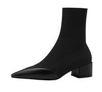 LOIJMK Chaussures pour femme Stovepipe Chaussettes élastiques Bottes épaisses Pieds de talon respirants Dentelle TToe Bottes courtes Bottes orthopédiques, Noir , 40 EU