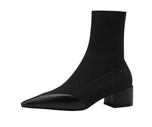 LOIJMK Chaussures pour femme Stovepipe Chaussettes élastiques Bottes épaisses Pieds de talon respirants Dentelle TToe Bottes courtes Bottes orthopédiques, Noir , 40 EU