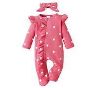 LOIJMK Combinaison à manches longues pour filles à motif floral + bandeaux imprimé grenouillère bébé fille grenouillère et combinaison florale à manches pour enfants combinaison + bandeaux longs pour