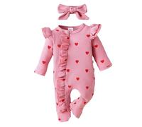 LOIJMK Combinaison à manches longues pour filles à motif floral + bandeaux imprimé grenouillère bébé fille grenouillère et combinaison florale à manches pour enfants combinaison + bandeaux longs pour