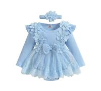 LOIJMK Combinaison bébé dentelle manches longues princesse ha robe bébé body, bleu, 6-9 mois