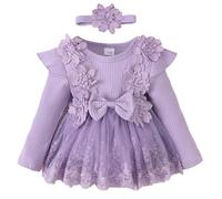 LOIJMK Combinaison bébé dentelle manches longues princesse ha robe bébé body, lilas, 3-6 mois