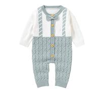LOIJMK Combinaison de jeu en tricot pour nouveau-né - Coton - Manches longues - Garçon - Vêtements pour bébé - Combinaison 1 pièce - Tenue cool, bleu clair, 12-18 mois