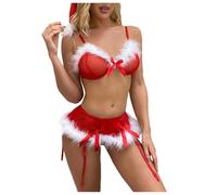 LOIJMK Combinaison de Noël en velours à col tortue pour femme avec ceinture Lingerie Robe avec porte-jarretelles, rouge, XXL