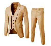 LOIJMK Costume 3 pièces pour homme, costume étroit pour mariage d'affaires, fête, veste, gilet et pantalon pantalon pour homme d'affaires, kaki, XXL