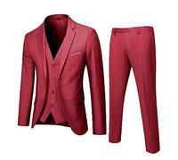 LOIJMK Costume 3 pièces pour homme, costume étroit pour mariage d'affaires, fête, veste, gilet et pantalon pantalon pour homme d'affaires, rouge, M