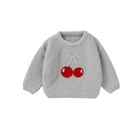LOIJMK Costume de jogging pour fille et hiver en tricot à la main crocheted trois jolis nœuds cerises, gris, 9-12 mois