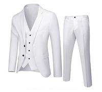 LOIJMK Costume fin 3 pièces pour homme, mariage d'affaires, fête, veste, gilet et pantalon - Noir, Blanc., M