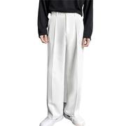 LOIJMK Costume formel pour homme avec poches obliques, tube droit, coupe ample, couleur unie, confortable, quotidien, tendance, décontracté, pantalon cargo jambe large (blanc, M), Blanc., M